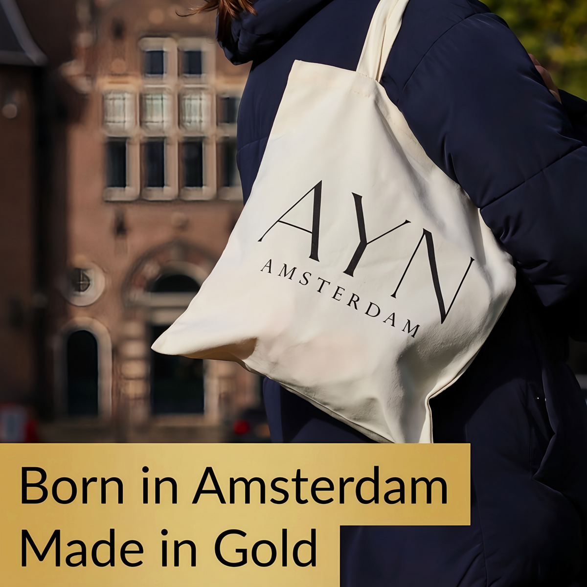 AYN Amsterdam katoenen tas bij Creolen met sterbedel 12,5 mm 14k goud