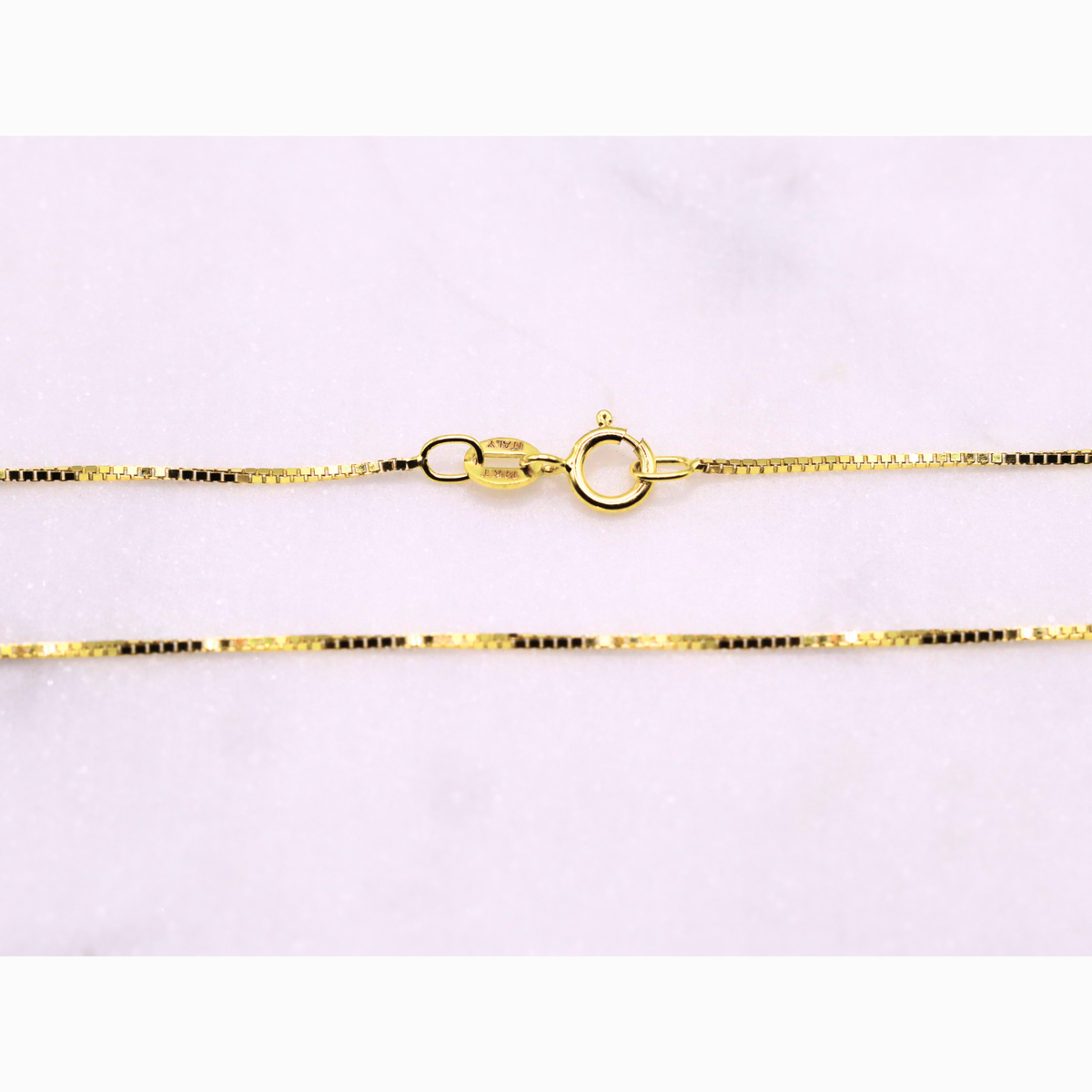 Venetiaanse boxketting 0,8 mm 14k goud, detail van de sluiting