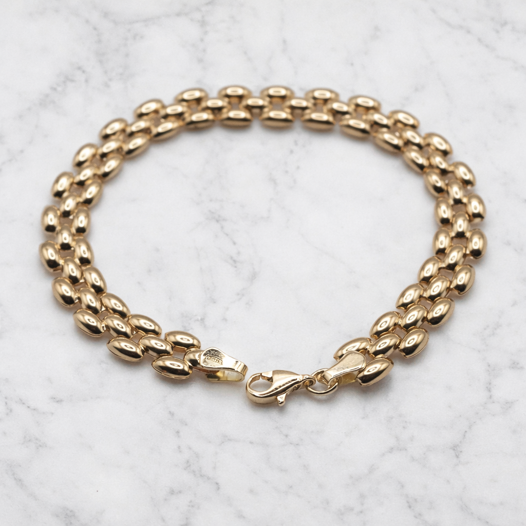 Panter armband 8,5 mm 14k goud, opengelegd in lus op natuursteen