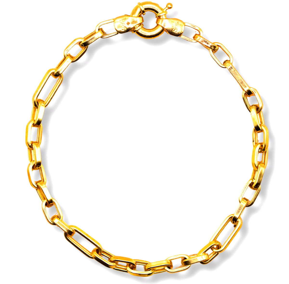 Anker schakelarmband 3 mm 14k goud, productfoto in lus, sluiting bovenaan