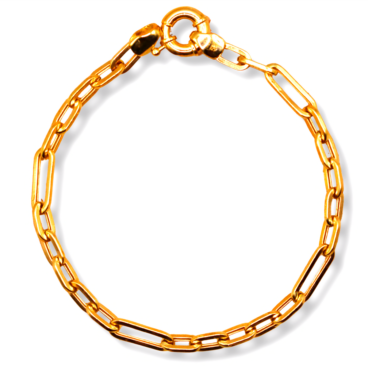 Duo link armband 4 mm 14k goud, productfoto in lus, sluiting bovenaan