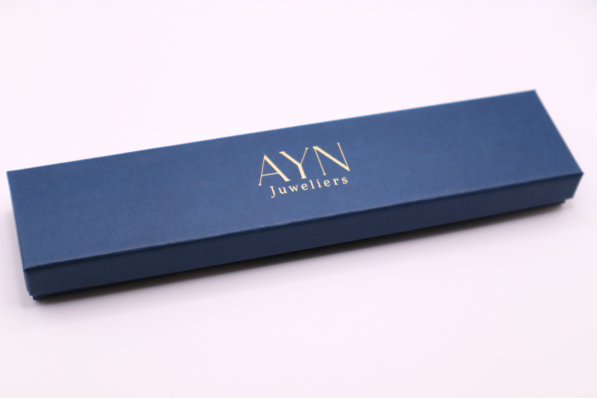 Twist Schakelarmband 3,75 mm 9k goud in gesloten marineblauwe AYN juwelenbox
