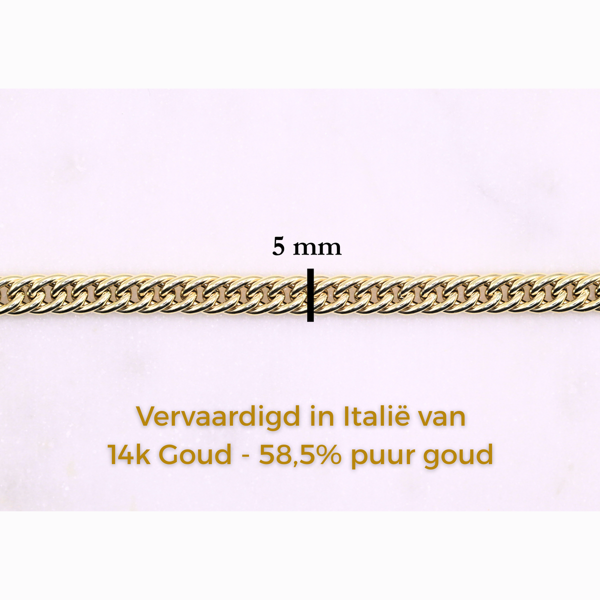 Gourmet armband dubbel 5 mm 14k goud, specificaties en maatvoering, vervaardigd in Italië van 14k goud