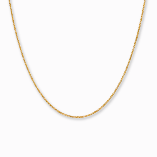 Vossenstaart Ketting (Wheat/Foxtail) 1 mm 14k goud, hangend op witte achtergrond