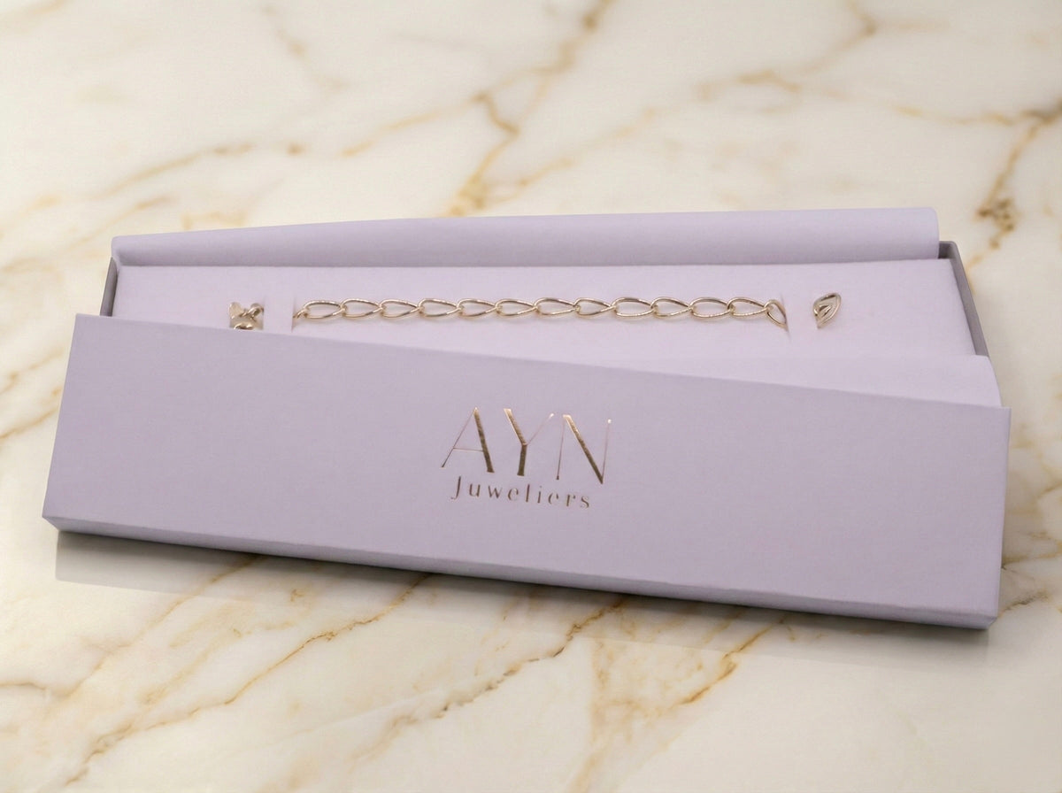 Mariner armband 3,5 mm 14k goud in lila AYN juwelenetui