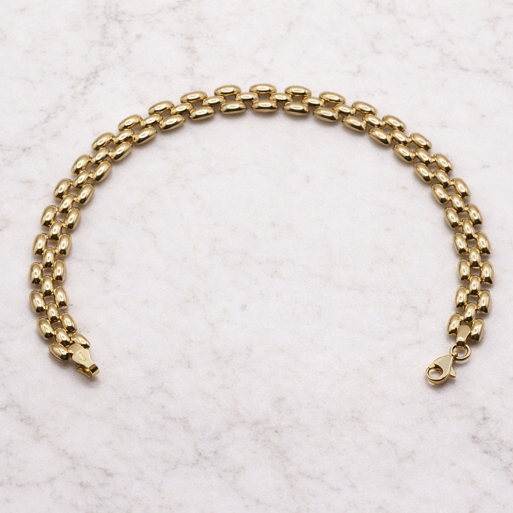 Panter armband 8,5 mm 14k goud, opengelegd met zichtbare sluiting