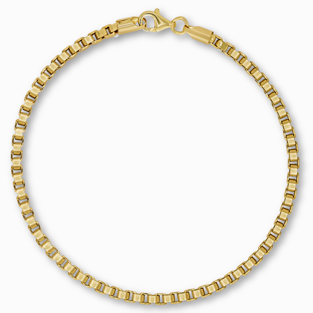 Box schakelarmband 2,75 mm 14k goud, productfoto in lus, sluiting bovenaan
