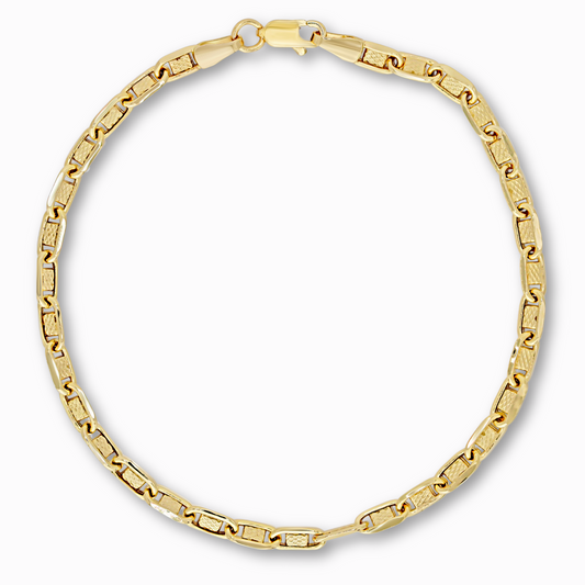 Mariner armband 3,5 mm 14k goud, productfoto in lus, sluiting bovenaan