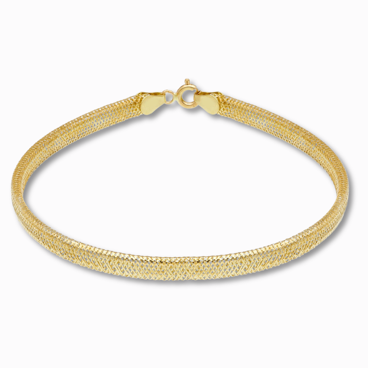 Gevlochten Armband 4 mm 14k goud, productfoto in lus, sluiting bovenaan