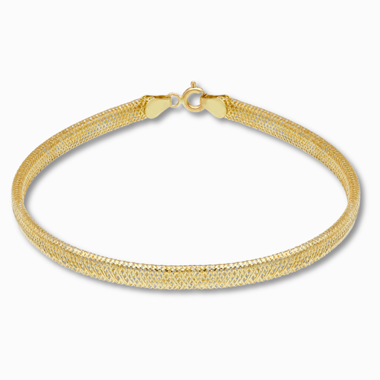 Gevlochten Armband 4 mm 14k goud, productfoto in lus, sluiting bovenaan