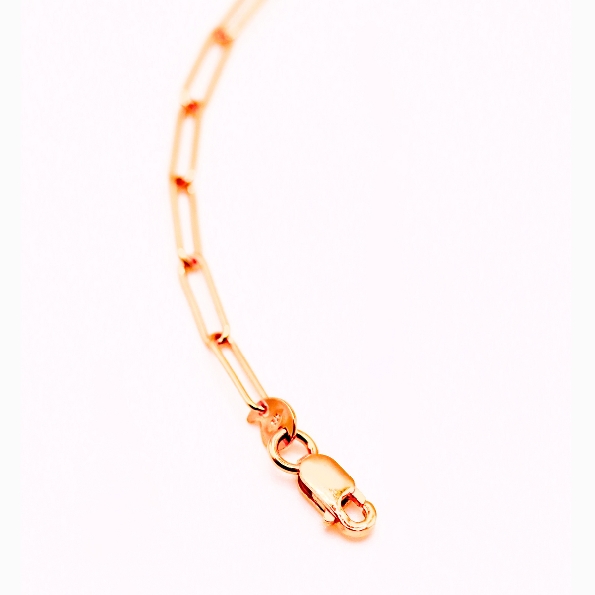 Paperclip armband 2,5 mm 9k goud, detail van de karabijnsluiting