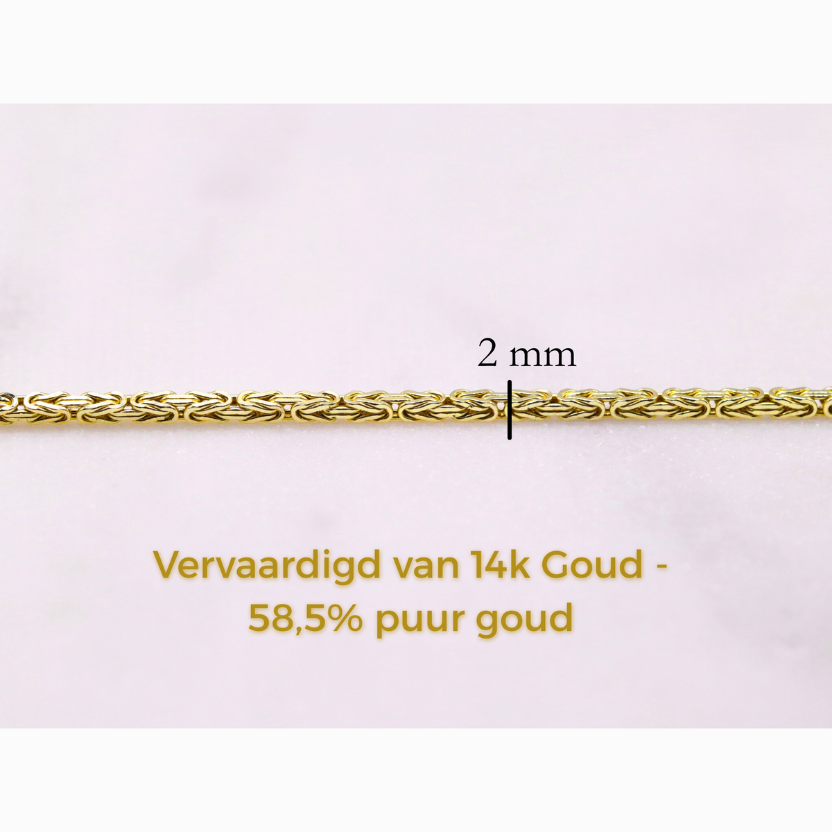 Byzantijnse ketting 2 mm 14k goud, specificaties en maatvoering, vervaardigd van 14k goud