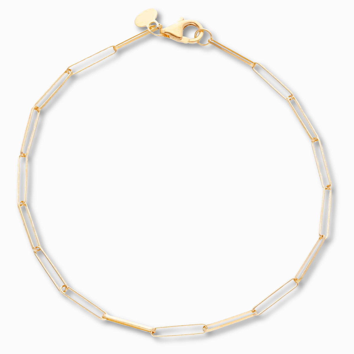 Paperclip armband 2,75 mm 14k goud, productfoto in lus, sluiting bovenaan