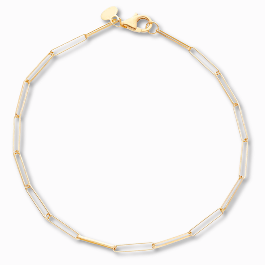Paperclip armband 2,75 mm 14k goud, productfoto in lus, sluiting bovenaan