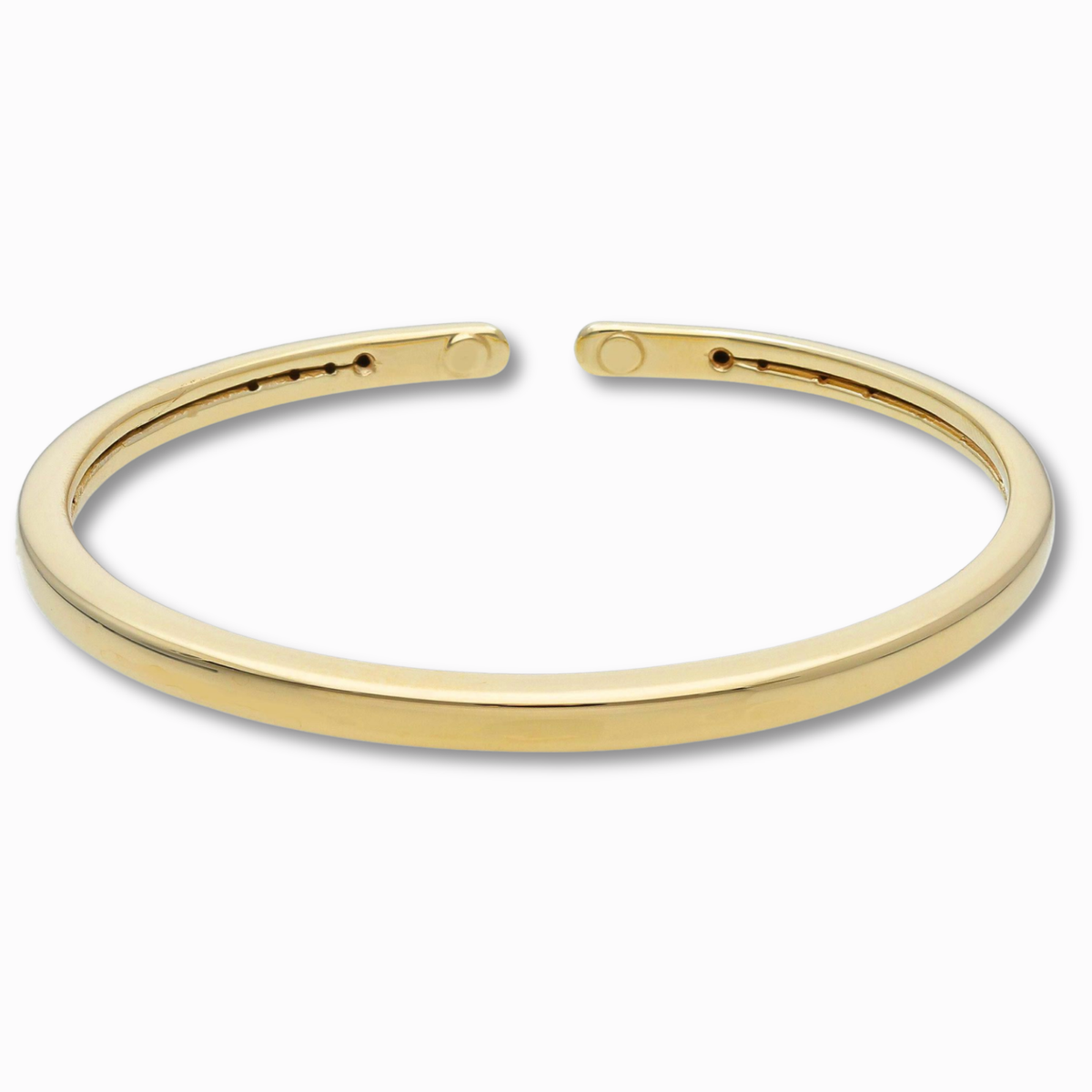 Open bangle 3,75 mm 14k goud, productfoto op witte achtergrond, open uiteinden met knopjes