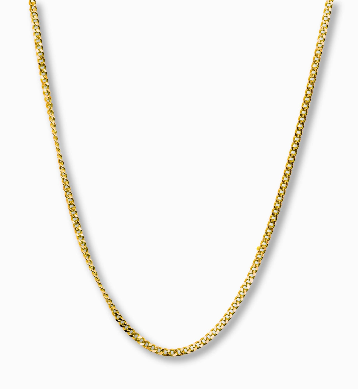 Gourmet ketting 2,5 mm 14k goud, hangend op witte achtergrond