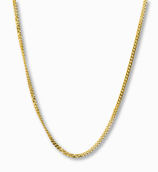 Gourmet ketting 2,5 mm 14k goud, hangend op witte achtergrond
