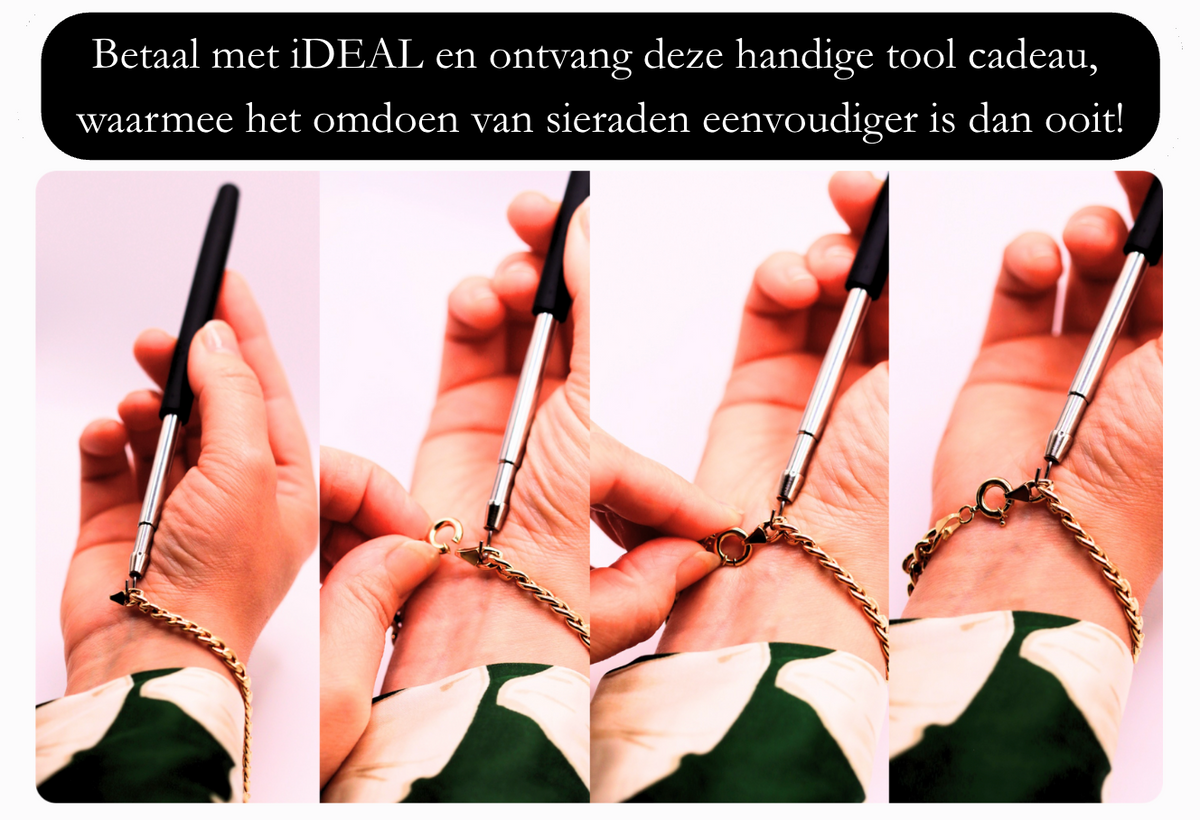 AYN sluitingstool handleiding bij Klaver armband parelmoer detail 1 mm 14k goud