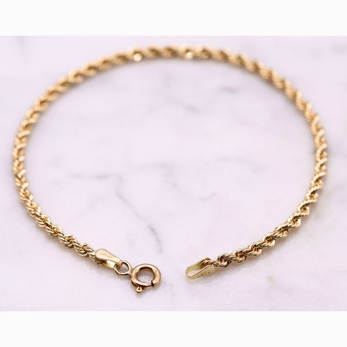 Rope armband 2,75 mm 14k goud, opengelegd met zichtbare sluiting