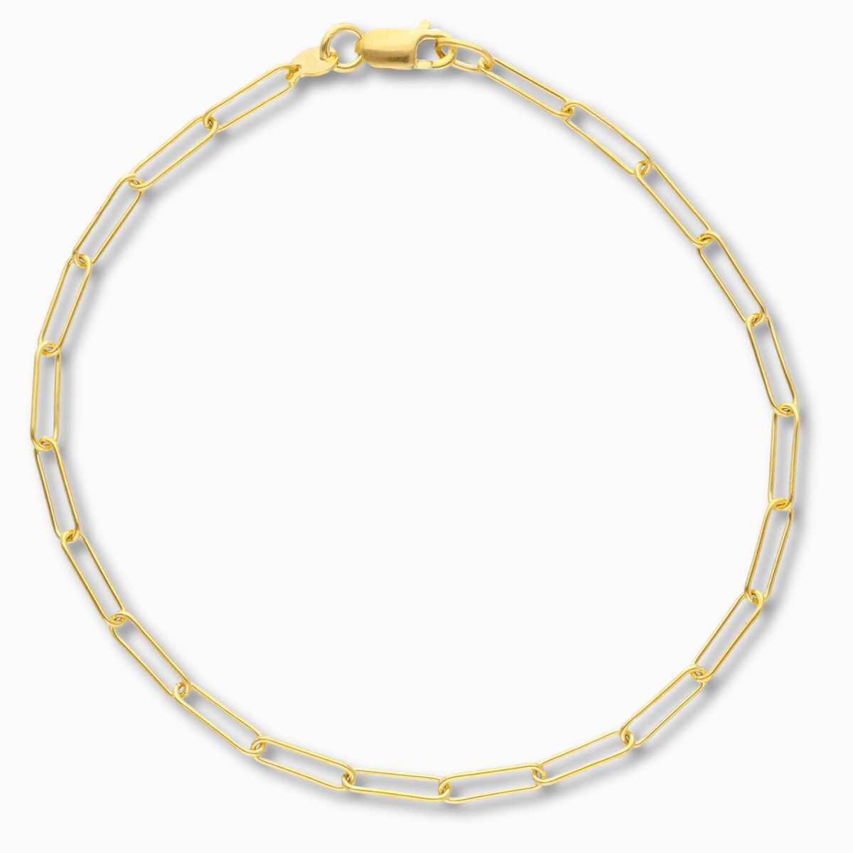 Paperclip armband 2,5 mm 9k goud, productfoto in lus, sluiting bovenaan
