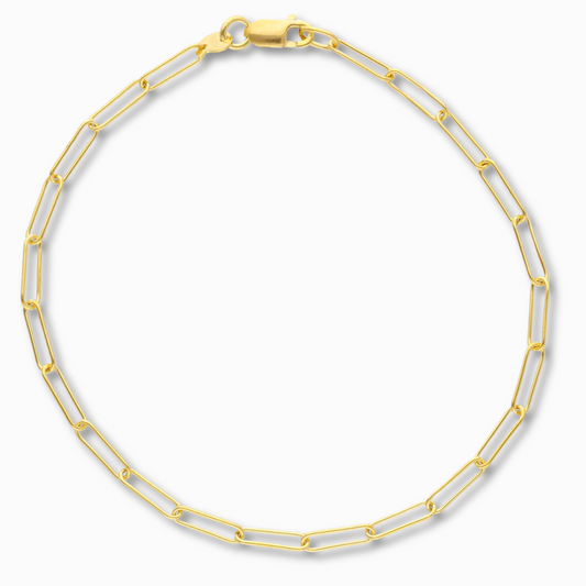 Paperclip armband 2,5 mm 9k goud, productfoto in lus, sluiting bovenaan