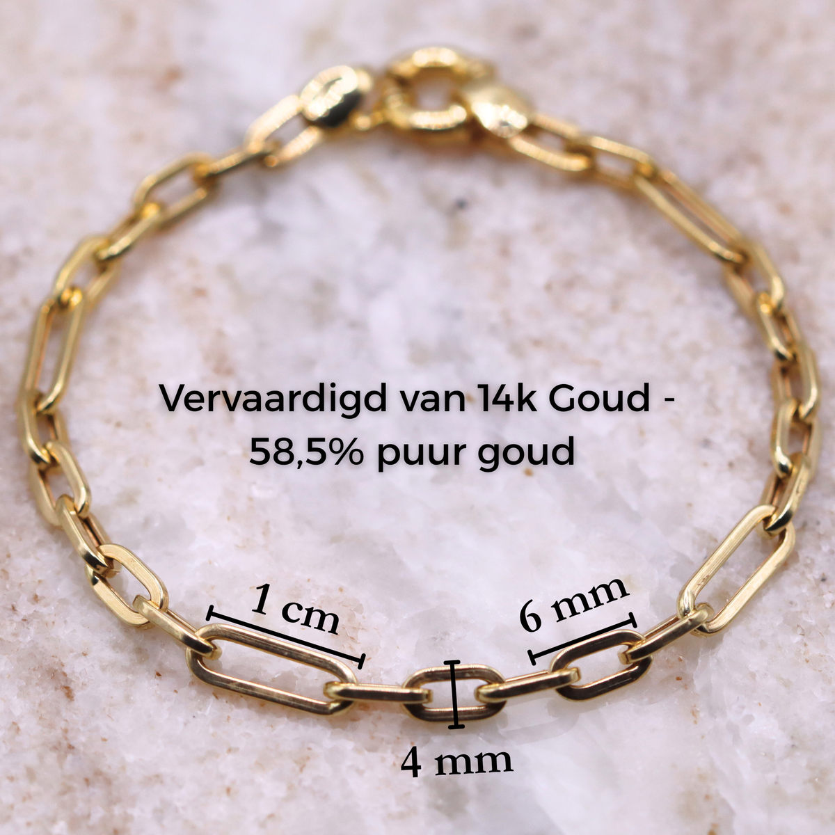Duo link armband 4 mm 14k goud, specificaties en maatvoering, vervaardigd van 14k goud