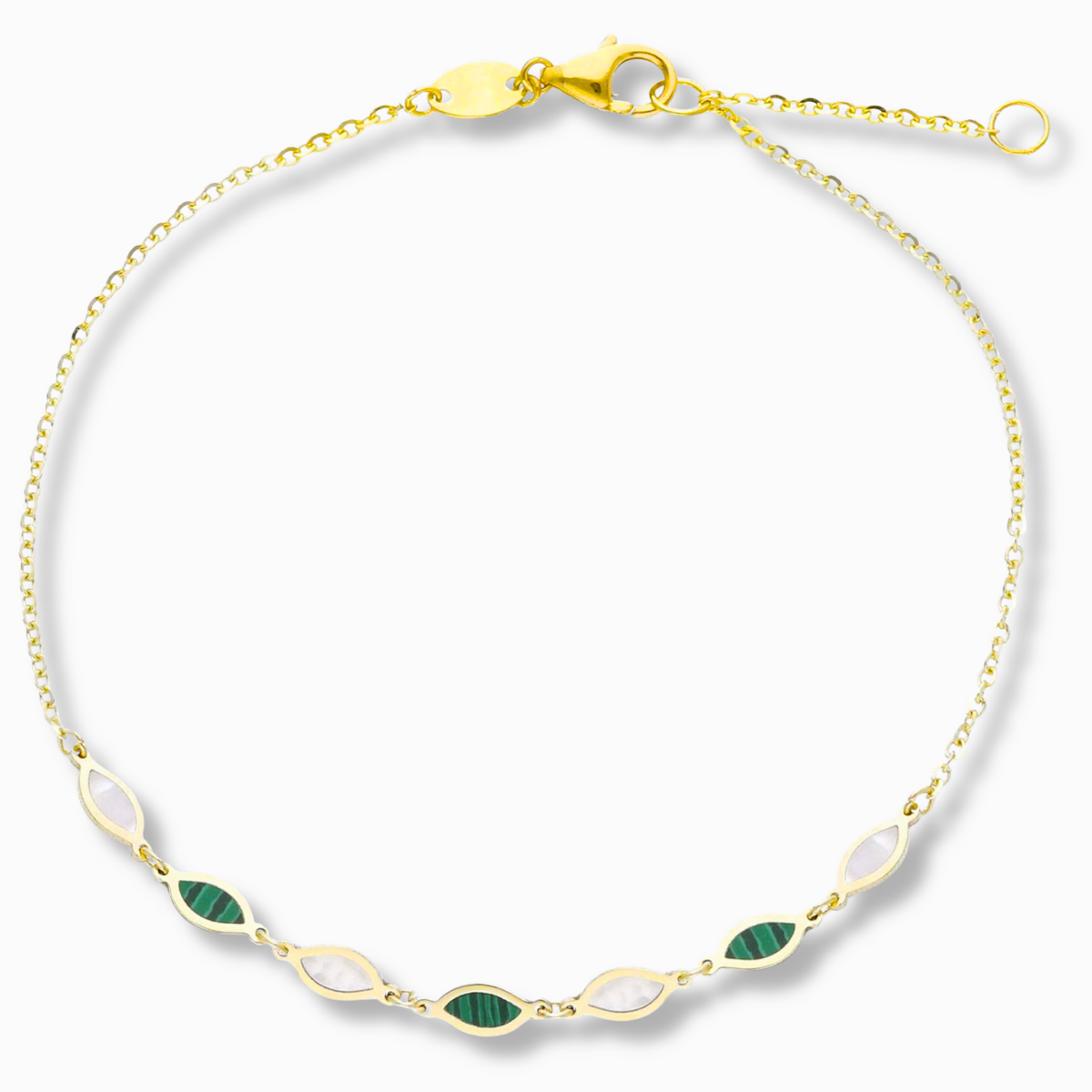 14 karaat gouden armband met malachiet Parelmoer