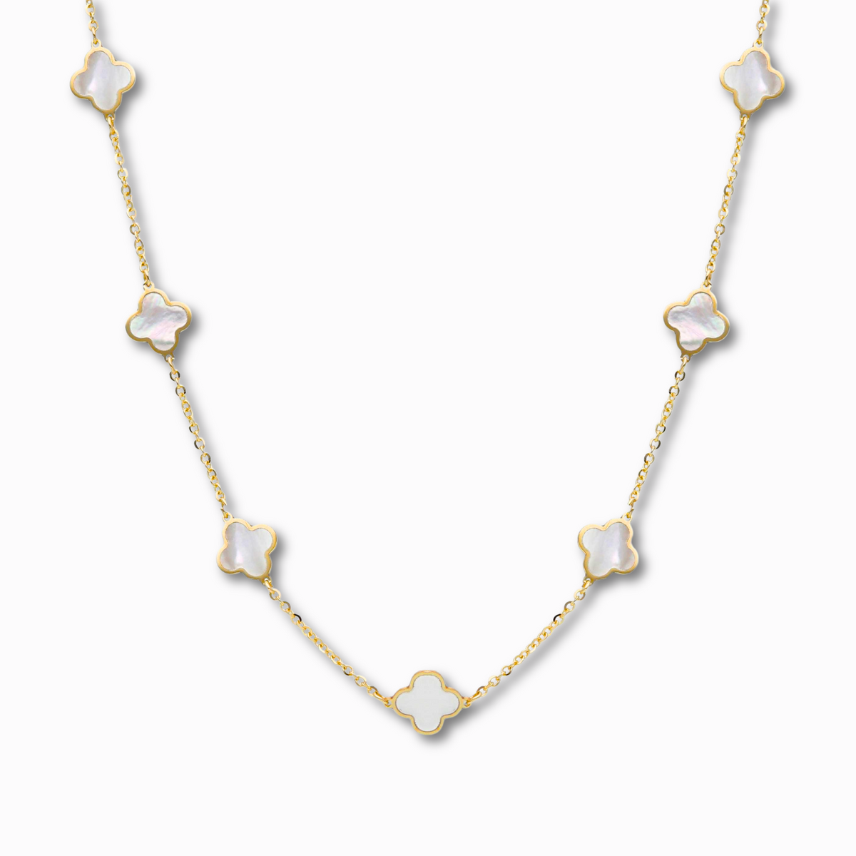 14 karaat gouden ketting met Parelmoer klavermotief