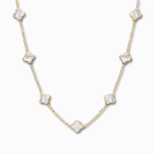 14 karaat gouden ketting met Parelmoer klavermotief
