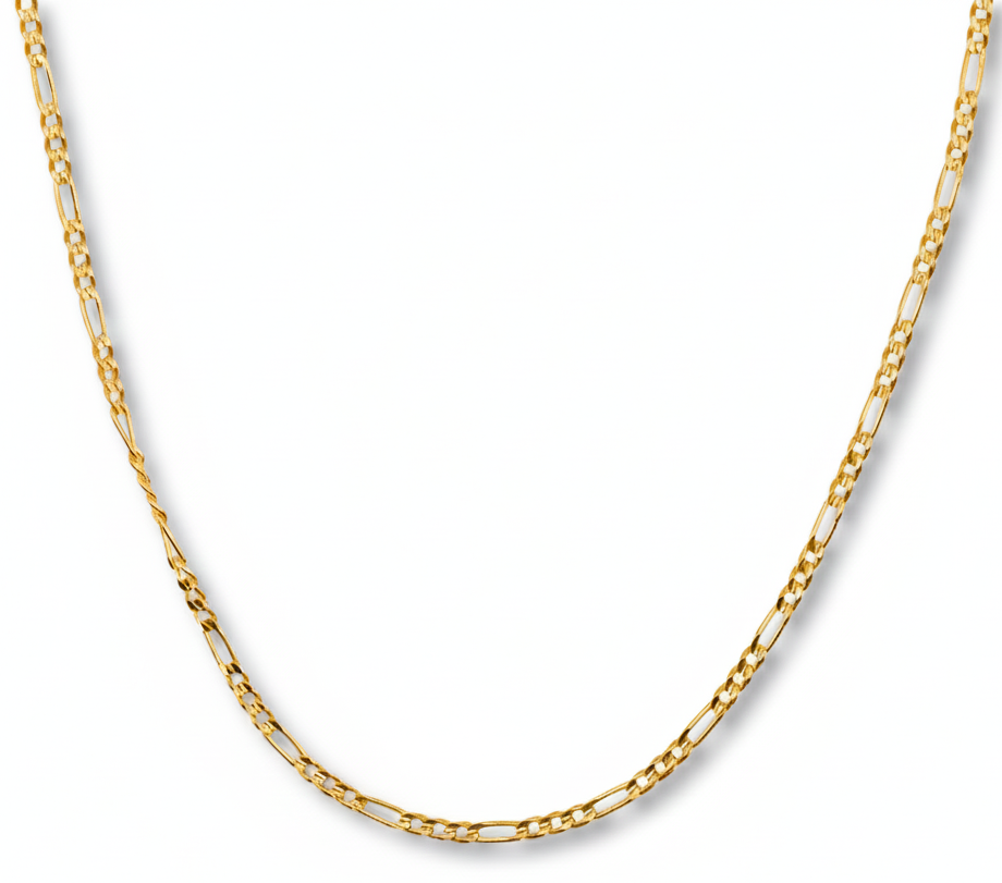 Figaro schakelketting 2,5 mm 14k goud, hangend op witte achtergrond